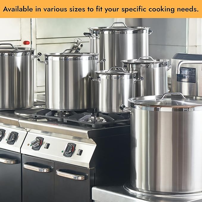 NSF 20 Quart Large Stock Pot with Lid and Basket, 18/8 Stainless Steel, 3-Ply Clad Base, Commercial Cookware for Soup, Stew & Sauce, Dishwasher Safe, 11.8"D x 12.8"W x 11.8"H, Induction Ready
