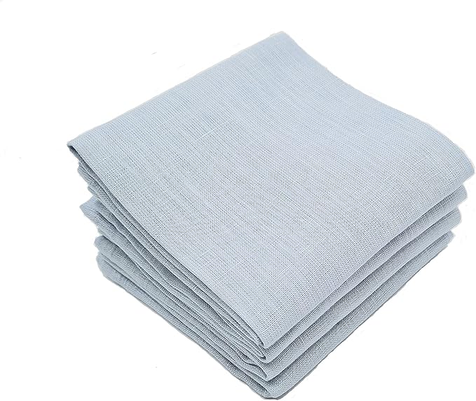 Marc Oliver Blue Grey Pure Linen Cloth Table Napkins Pack of 4. Handmade 20"x 20" in 100% French Flax Linen. Fully Hemmed with Mitered Corners in Matching Thread. Soft Washed, Washable, Reusable.