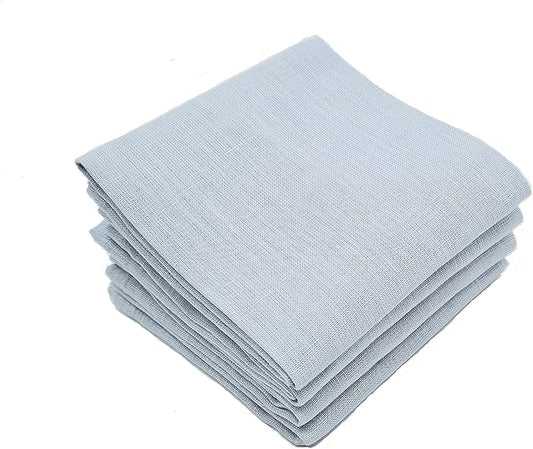 Marc Oliver Blue Grey Pure Linen Cloth Table Napkins Pack of 4. Handmade 20"x 20" in 100% French Flax Linen. Fully Hemmed with Mitered Corners in Matching Thread. Soft Washed, Washable, Reusable.