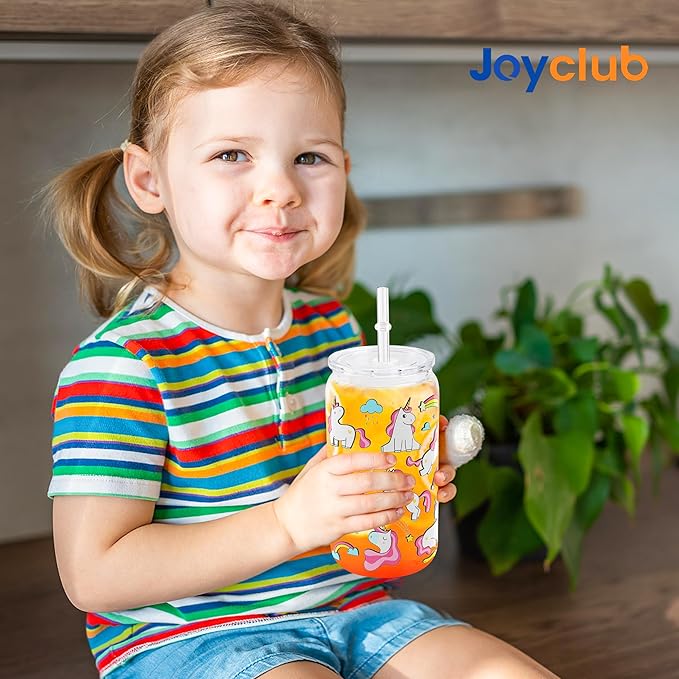 Joyclub 12 Pack Sublimation Cups 16 OZ Clear Glass Cans Blanks with Lids Mason Jars for Iced Coffee Beer Juice and Soda Drinks
