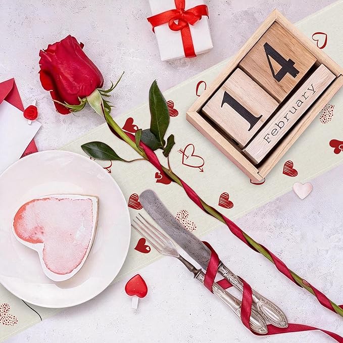 Valentines Day Table Runner 13x90 Inch, Love Hearts Valentine Table Runner, Anniversary Home Kitchen Dining Table Holiday Party Decorations