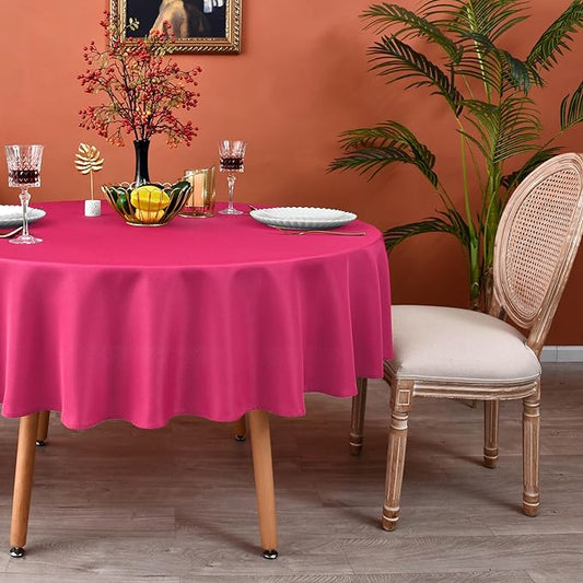 MEANMOY Hot Pink 210 GSM Water & Stain Resistant Round Tablecloth for Circle Table - Solid 70 Inch Fuchsia Table Cloth Cover in Wrinkle Free Durable Washable Polyester Fabric for Party, Banquet