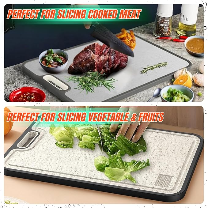 Titanium Cutting Board, 15''x10'' Pure Titanium Cutting Boards for Kitchen, Large Titanware/Wheat Straw Chopping Board with Handle, Gift for Women Wife Mom