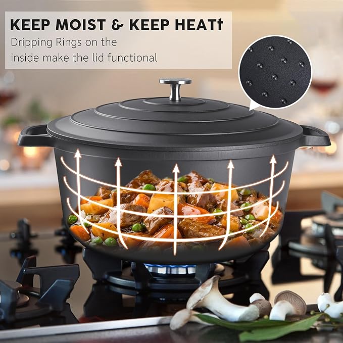 INSETFY Nonstick Dutch Oven Pot with Lid-5 QT Cast Aluminum Oven Pot with Two Handles Lightweight for Bread Baking Braising and Roasting(Black)