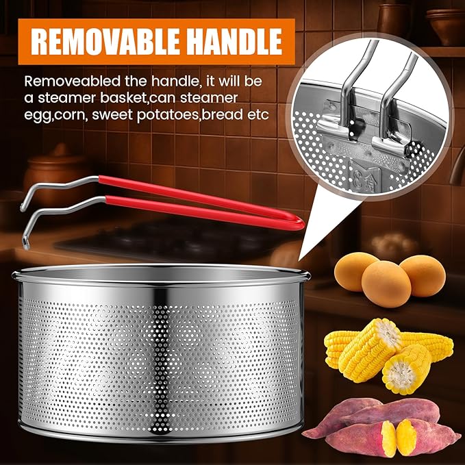 Patelai 3 Pcs Pasta Strainer 5.5" 6.3" 7.1" Metal Noodle Strainer with Long Removable Handle 304 Stainless Steel Deep Fryer Basket Pasta Noodle Basket Kitchen Colander for Washing Frying Boiling