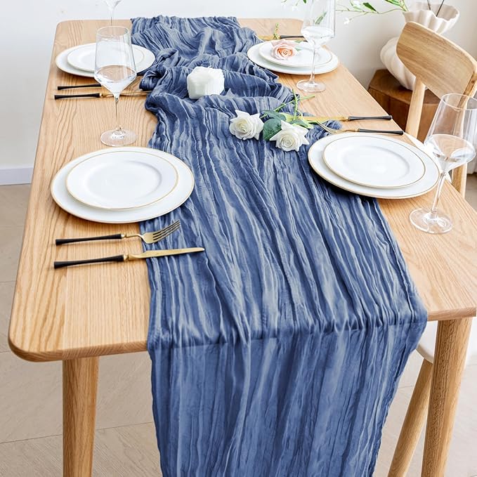 Wokceer Cheesecloth Table Runner Blue 10FT Boho Gauze Cheese Cloth Table Runner for Party Long Rustic Sheer Table Runners for Baby Bridal Shower Wedding Easter Table Decor