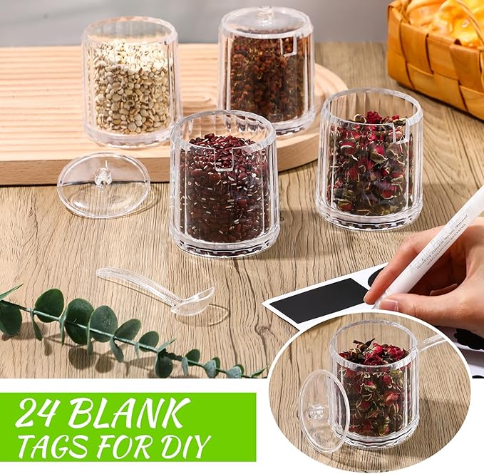 Tioncy 12 Pcs Hot Cocoa Bar Supplies Sugar Bowls with Lid and Spoon Party Bar Ice Cream Sundae Caramel Apple Dipping Container Christmas Acrylic Candy Dispenser with Tag (8 oz,Clear)