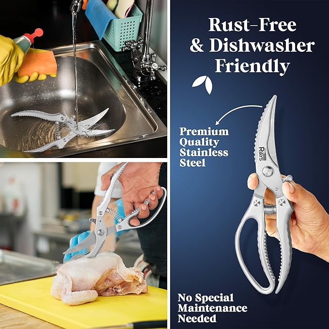 Poultry Scissors- Professional Heavy Duty Kitchen Shears for Spatchcocking Chicken and Meat Cutting- Multi-Purpose Kitchen Scissors for Food - Stainless Steel