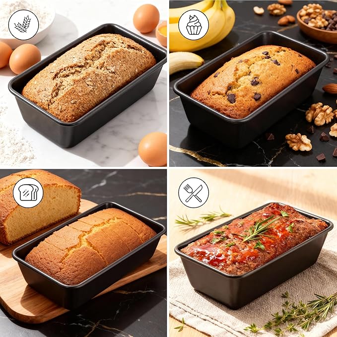Wrenbury Non Stick Loaf Pan Set, 8 x 4 inch / 9.5 x 5.75 Inch, High Performance Bread Pan, 2-Piece 1lb & 2lb Bread Loaf Pan, Nonstick Carbon Steel Bakeware Baking Pan, Set of 2
