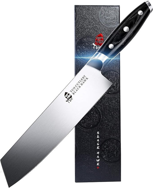 TUO Kiritsuke Knife - 8.5 inch Kiritsuke Chef Knife - Japanese Vegetable Meat Knife - German HC Steel - Full Tang Pakkawood Handle - BLACK HAWK SERIES with Gift Box
