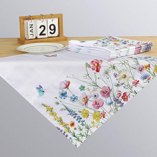 Spring Summer Wildflower Floral Napkins, 18×18 Inch Dinner Cloth Napkins Set of 12, Washable Cotton Soft Absorbent Square Table Top Decoration for Dining Kitchen Party Wedding