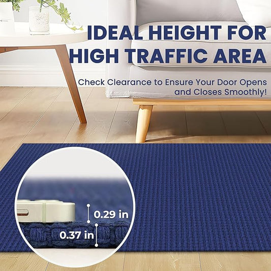 Braided Runner Rug 2.6x10 Ft Washable Runners for Hallways Kitchen Runner Rug Rubber Backed Cotton Long Entryway Runner Indoor, Woven Carpet for Hall Kitchen Entryway, Royal Blue/Navy