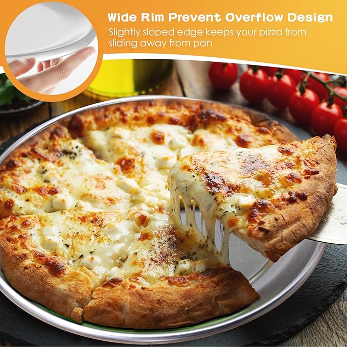 Bokon 12 Pcs 8 Inches Pizza Pan Bulk Restaurant Aluminum Silver Round Pizza Pie Cake Plate Anti Rust Tray for Oven Baking Home Kitchen Easy to Clean