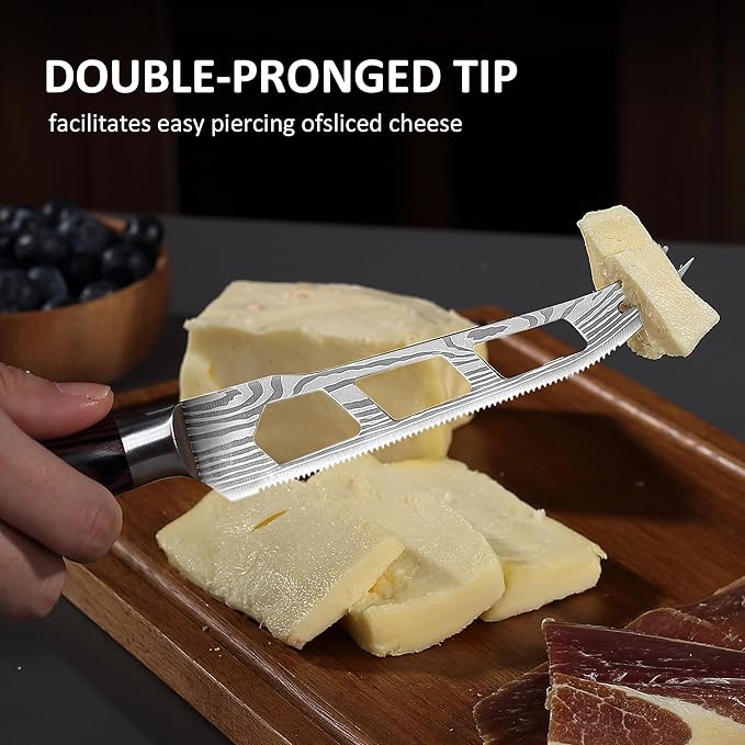 PAUDIN Cheese Knife, 5 Inch Serrated Knife, Multi-Use Tomato Knives with Ergonomic Pakkawood Handle, High Carbon Steel Ultra Sharp Small Kitchen Knives