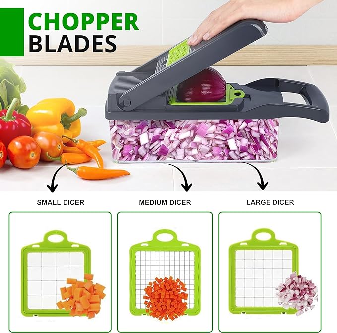 Vegetable Chopper,16-in-1 Multifunctional use for - Onion Chopper, Mandoline Slicer, Veggie Cutter with 8 Blades,Food Slicer, Dicer,Vegetable Cutter & Draining Basket Grater With Container