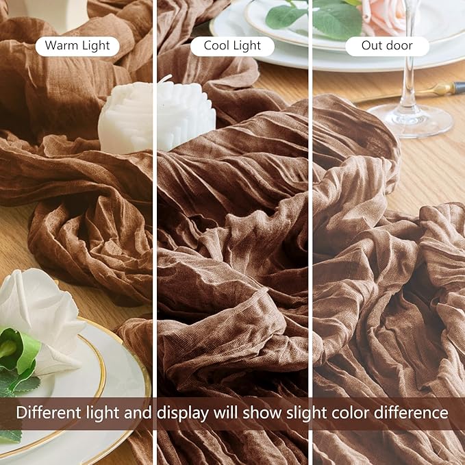 Wokceer Cheesecloth Table Runner 12Pack 10FT Brown Boho Gauze Cheese Cloth Table Runner for Party Long Rustic Sheer Table Runners for Baby Bridal Shower Wedding Easter Table Decor