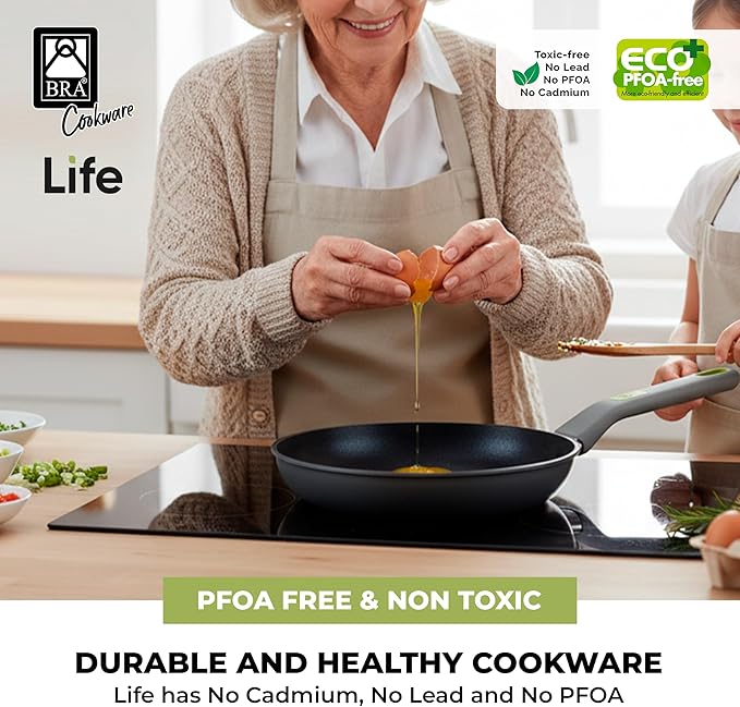 BRA COOKWARE Life Ceramic Nonstick Frying Pan | 11 Inch Recycled Cast Aluminum Skillet | Ceramic Non-Stick Fry Pan | PFOA Free Searing Skillet | All Cooktops (incl. Induction) | Soft-Touch Handle
