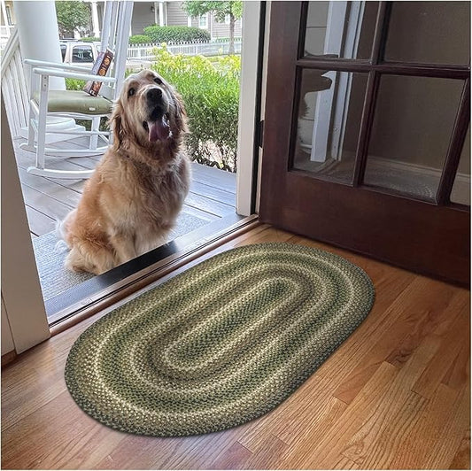 Homespice Pinecone Small Oval Rug 27x45 - Rustic Green Braided Rug for Kitchen and Bathroom, Reversible, Pet Friendly, No Shed Jute for Easy Maintenance