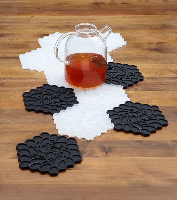 Modern Twist Trivet, 100% Food-Grade Silicone, Up to 675 Degree F Potholder, Single Hot Pad for Tabletop or Countertop, Waterproof, Amber