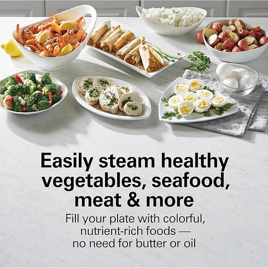 Hamilton Beach Digital Electric Food Steamer & Rice Cooker for Quick, Healthy Cooking for Vegetables and Seafood, Stackable Two-Tier Bowls, 5.5 Quart, Black & Stainless Steel