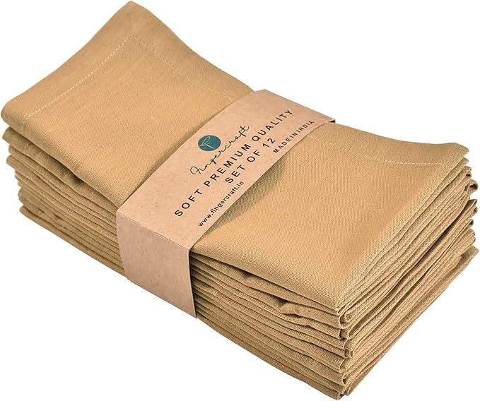 Fingercraft Cloth Napkins, Cotton Linen Blend,12 Pack Easter Special,Beige Premium Quality, Mitered Corners for Restaurant Home Every Day Use Napkins are Pre Shrunk and Good Absorbency Khaki Beige