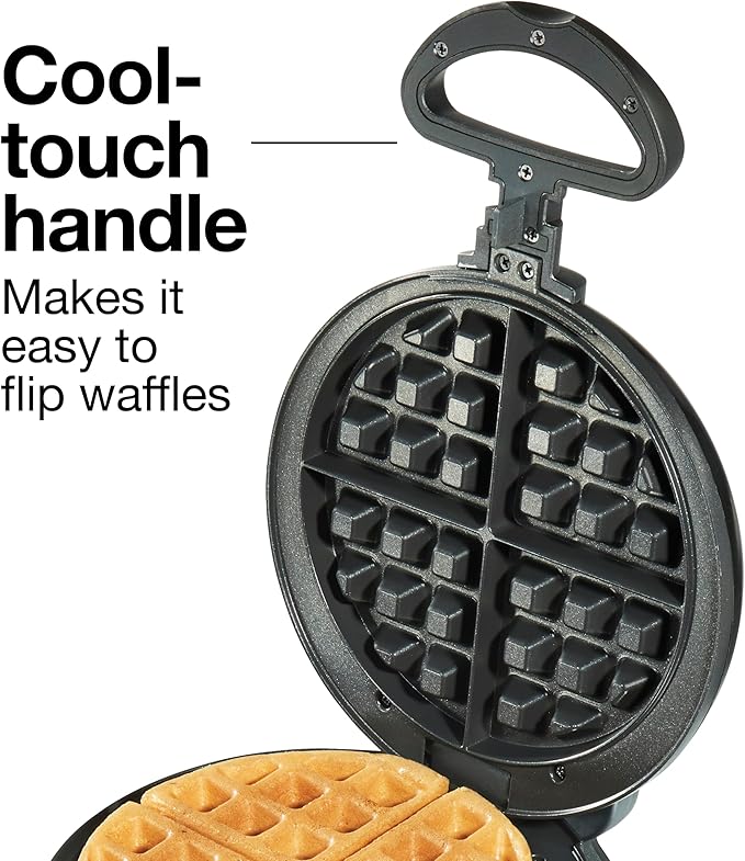 Proctor Silex Belgian Waffle Maker with Nonstick Plates, Single Flip, Cool-Touch Handle and Removable Drip Tray for Easy Cleanup Black (26090PS)