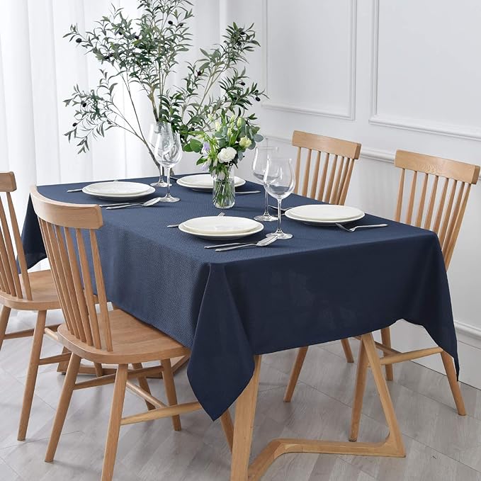 maxmill 2 Pack 60 x 84 Inch Navy Blue Textured Rectangle Tablecloth Water Resistant Wrinkle Free Spillproof, Soft Jacquard Table Cloth for Banquet Parties Holiday Dinner, for Indoor and Outdoor Use