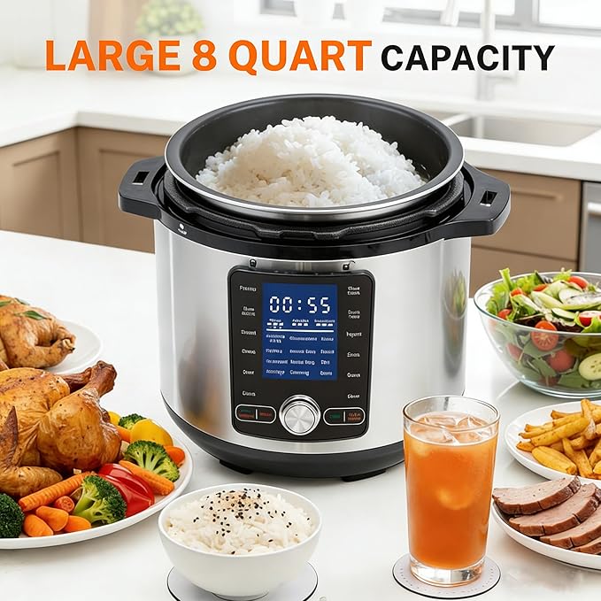 HealSmart 24-in-1 Electric Pressure Cooker 8.5 Quart, Non-Stick Stainless Steel Multi Cooker for Slow Cooking, Yogurt Maker, Steam, Rice, Bake, Dishwasher Safe, Silver
