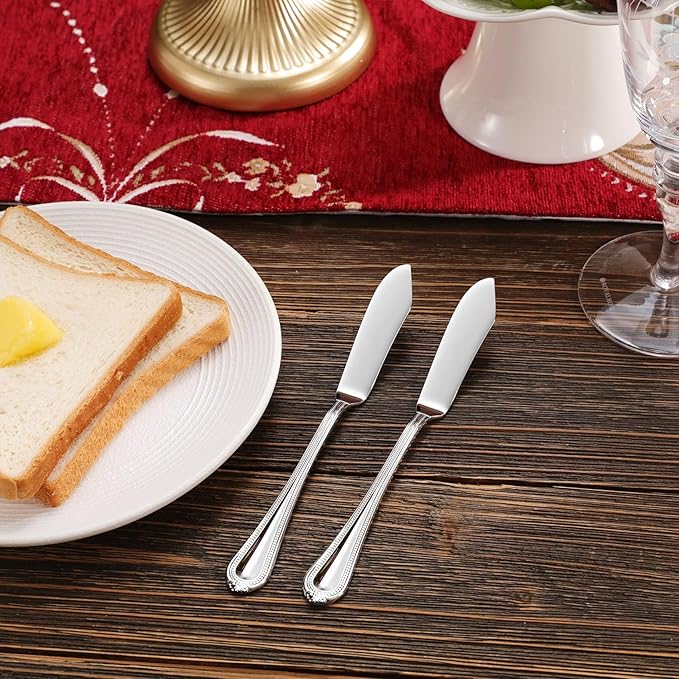 KEAWELL Premium Pearl Edge Butter Knives, 4-Piece Set, 18/10 Stainless Steel, 6.9 Inches, Dishwasher Safe (Silver)