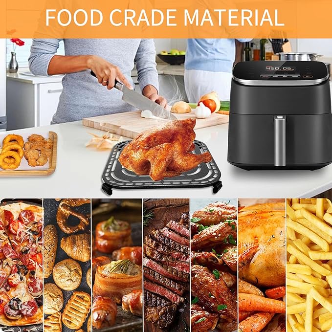 Air Fryer Grill Pan for COSORI Air Fryer TurboBlaze 6 Qt, Non-Stick 8.9’’*8.9’’Square Air Fryer Rack Replacement Parts Accessories Grill Plate Crisper Plate Tray with Rubber Bumpers, Dishwasher Safe