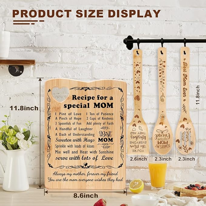 YUEYUQIU Mothers Day Gifts for Mom -Birthday Gifts for Mom from Daughter Son, Mom Cutting Board Set Present, Ideal Mothers Day Thanksgiving Christmas Gifts for Mom - Kitchen Decor Gifts for Mother