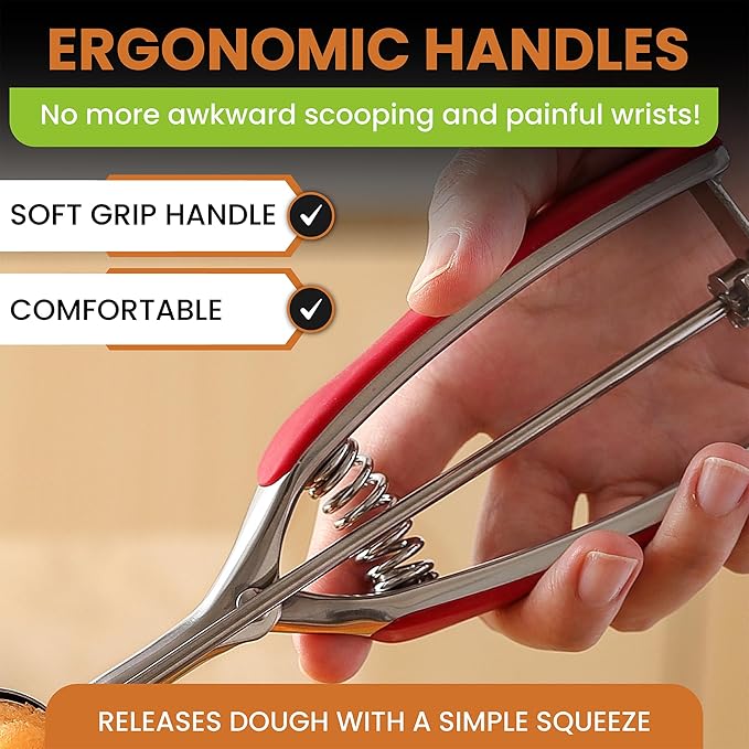 Spring Chef Stainless Steel Zester, Fine Shred & Multifunctional Medium 1.7 Tbsp Cookie Scoop, #40-2 Product Bundle - Red