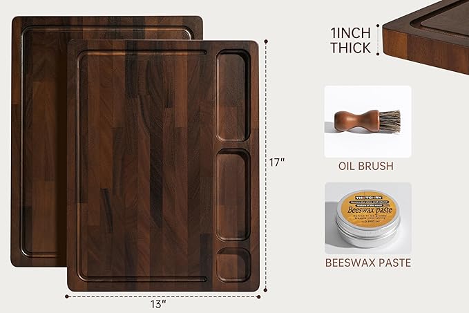 THETCHRY Walnut Cutting Boards For Kitchen, End Grain Wooden Cutting Board with Handle, Dark Walnut Chopping Board Double Sided Charcuterie Boards For Meat, Vegetables, Fruits, Cheese, 17”X13” X1”
