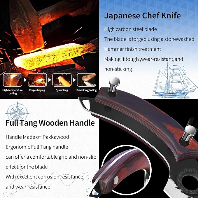 XYJ Authentic Since 1986,Knife Block Set,High Carbon Steel Forged Blades,Kitchen Knives Set with Wooden Magnetic Knife Block,Sharpening Steel,Cutting Board,Cleaver Slicing Knife,Wood Handle