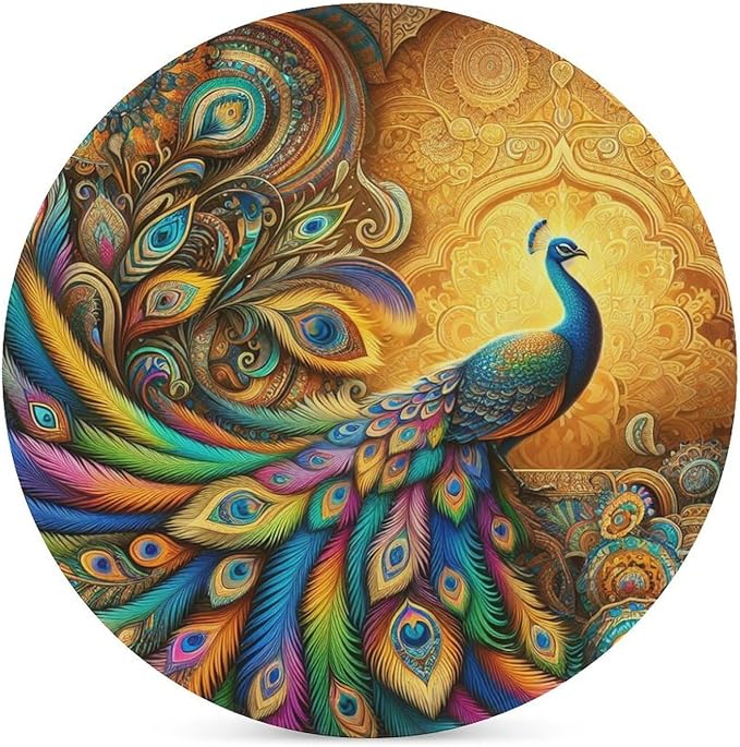 Peacock Drink Coasters, Round Ceramic Drink Coaster Round-4PCS, Beautiful Colorful Floral Peacock Boho Art Pattren Decor Absorbent Ceramic Coasters for Beverage Cup, Bar, Coffee Table