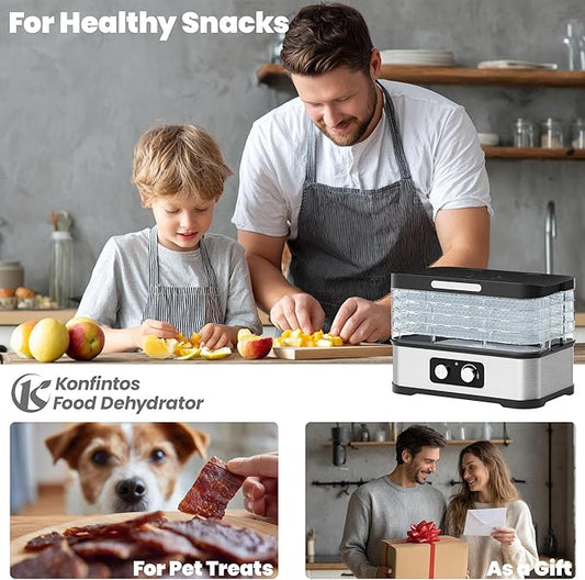Food Dehydrator Machine for Jerky, 5 Stackable BPA-Free Trays with Temperature Control, 250W Small Dehydrator for Fruit, Beef and Deer Jerky, Mushroom, Herbs, Recipe Included, 72H Max