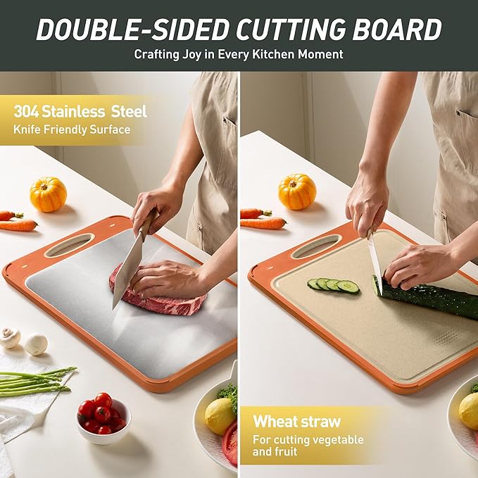 2 in 1 Stainless Steel Cutting Board with Handle Large Metal Cutting Boards for Kitchen 2025 First Apartment Essentials New Home Must Haves Things House Warming Decor Housewarming Hostess Host Gifts