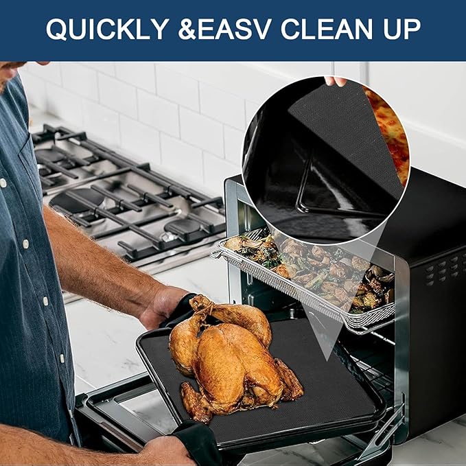 GWYSY 4-Pack Set Fiberglass Reusable Oven Baking Mats for Ninja DT201 DT251 Foodi 10-in-1 Smart XL Air Fry Oven 10.83"x12.4" Non-Stick Air Fryer Liners Heat-Resistant oven liners for bottom of oven