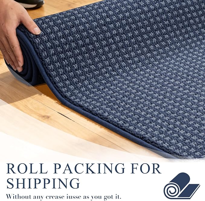 Kitchen Rugs,Non Slip Kitchen Mats for Floor-Thick Stain Resistant Kitchen Floor Mat Runner Carpet for Hallways Entryway Laundry Room Washable(24"x35"+24"x71",Navy Blue)