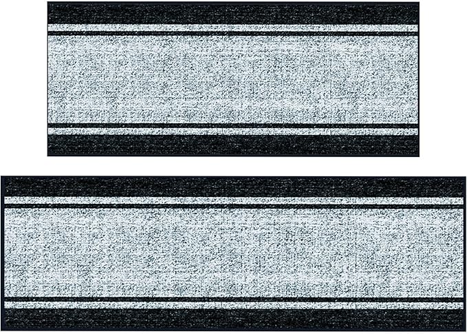 Ottomanson 2-Piece Kitchen Rug Set - Non Slip Runner & Washable Mat - 1'11" x 4' + 1'11"' x 5' - Durable, Stain Resistant for Entryway, Bedroom and Bathroom, Border Gray