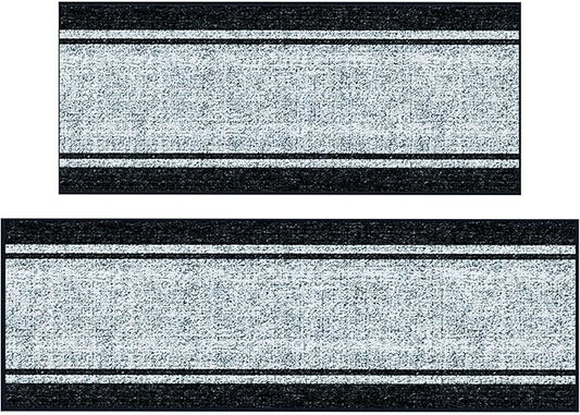 Ottomanson 2-Piece Kitchen Rug Set - Non Slip Runner & Washable Mat - 1'11" x 4' + 1'11"' x 5' - Durable, Stain Resistant for Entryway, Bedroom and Bathroom, Border Gray