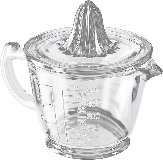 Glass 2-Cup Juicer (Clear) - Lemon and Lime Manual Squeezer, Citrus Reamer