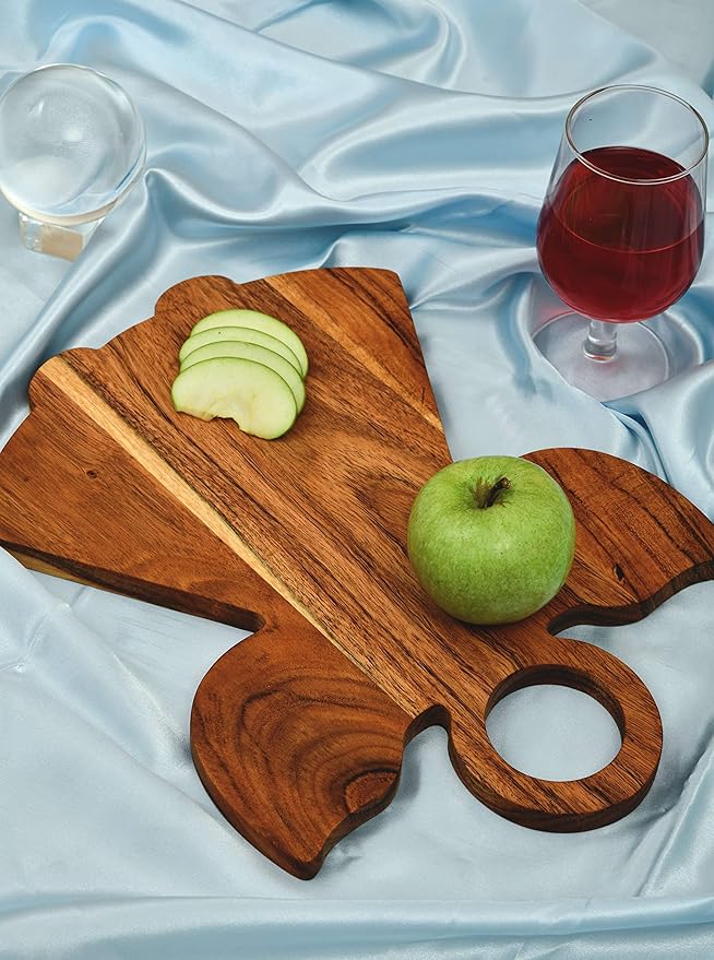 Treen Art Wooden Christmas Cutting Board for Kitchen Decor, 13"L x 10"W Angle Shaped Acacia Wood Chopping Board with Handle, Serving Charcuterie Platter
