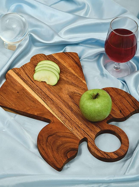 Treen Art Wooden Christmas Cutting Board for Kitchen Decor, 13"L x 10"W Angle Shaped Acacia Wood Chopping Board with Handle, Serving Charcuterie Platter