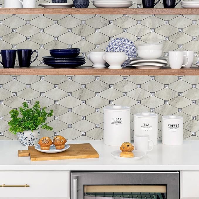 STICKGOO Peel and Stick Backsplash, 10 Sheets Beige Stone Texture Stick on Backsplash, Self Adhesive Wall Tile Sticker