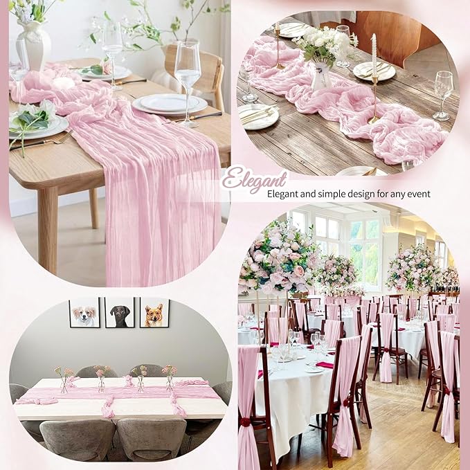 12 Pack Light Pink Cheesecloth Table Runner 10Ft, Gauze Table Runners 21.5 x 120 inch,Semi Sheer Cheese Cloth Fabric Runner Bulk for Wedding,Party,Baby Shower,Bridal Shower