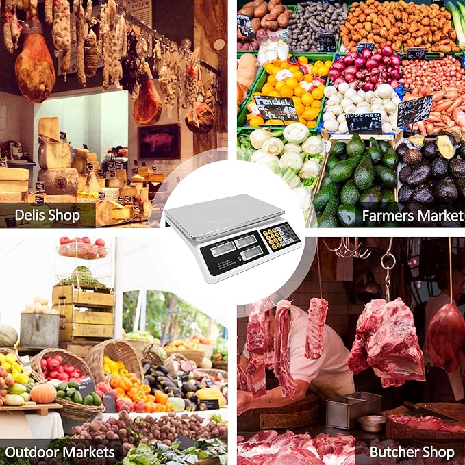 YIFOR Price Computing Scale 88lb/40kg LCD Digital Commercial Price Scale with Stainless Steel Platform,Produce Scale & Food Scale for Farmers Market, Retail Outlets, Meat Shop (Flat Plate)