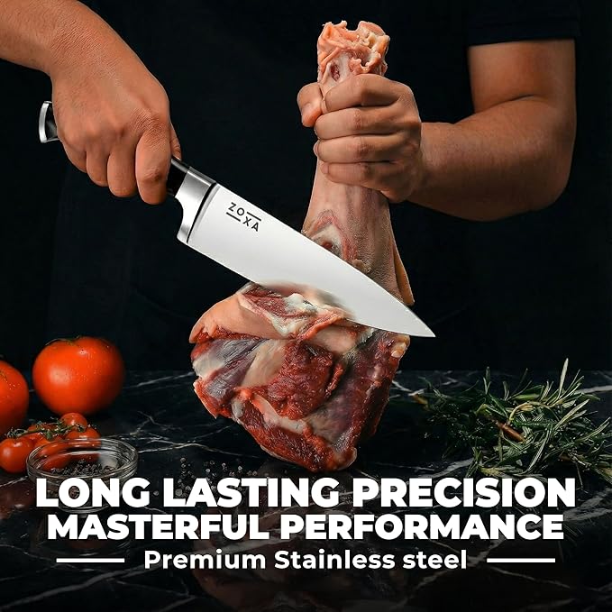 Kitchen Knife Set with Block, 15-Piece Stainless Steel Chef Knife Set, Kitchen Knives with Steak Knives, Honing Rod & Kitchen Scissors, Knife Block Set