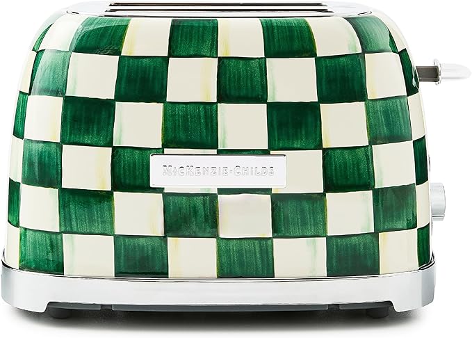 MACKENZIE-CHILDS 2-Slice Toaster, Decorative Toaster for Kitchen, One of Oprah’s Favorite Things, Green-and-White Emerald Check
