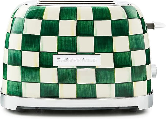 MACKENZIE-CHILDS 2-Slice Toaster, Decorative Toaster for Kitchen, One of Oprah’s Favorite Things, Green-and-White Emerald Check